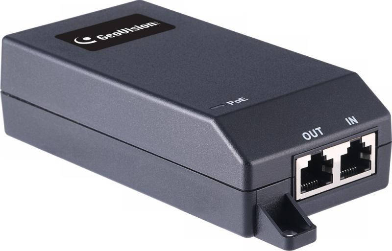 GeoVision Gigabit PoE adapter, IEEE 802.3 af/at, 15,4W / 30W, PD megtáplálási lehetőség, CAT5/5e/6