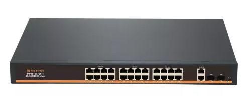 Videosec 24+2+2 port asztali PoE switch, 24xPoE + 2 +2 Ethernet/SFP Uplink port, max 400W