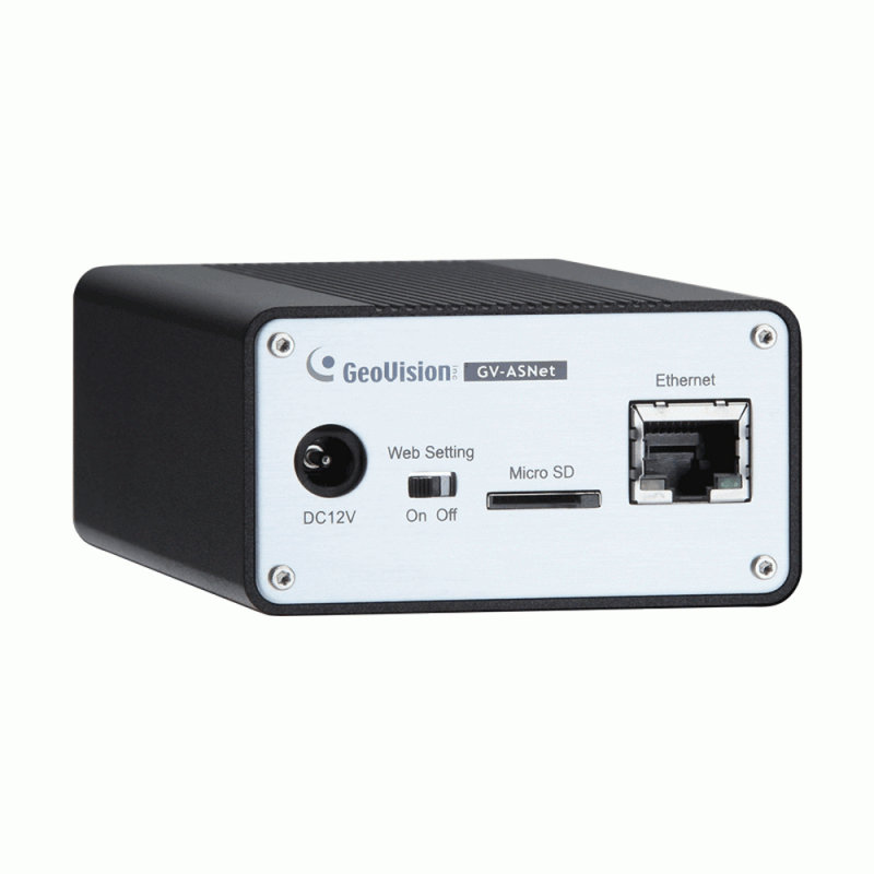 GeoVision hálózati bővítő modul GV AS önálló vezérlőkhöz, TCP/IP protokollon webes elérést biztosít, RS-485 port max. 2 olvasóhoz