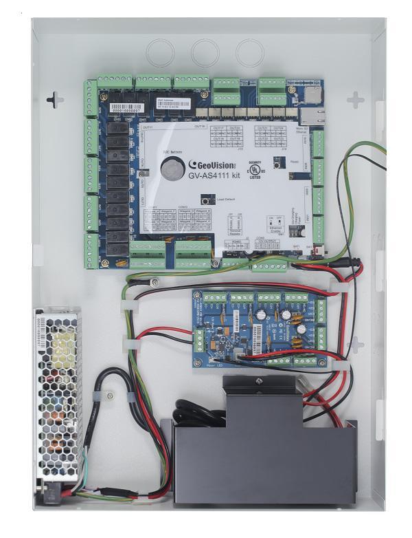 GeoVision AS4110-KIT központi vezérlő 4 ajtós kivitelben, proxy-, és ujjlenyomat olvasók fogadása, 1 és 2 irányú forgalom kezelése