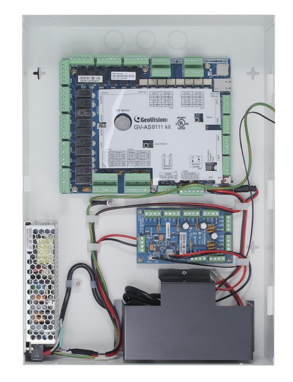 GeoVision AS8111-KIT központi vezérlő 8 ajtós kivitelben, proxy-, és ujjlenyomat olvasók fogadása, 1 és 2 irányú forgalom kezelése