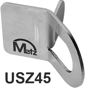 Metz uniszem rozsdamentes horog, alkalmas átfeszítések létesítésére négyszög-, szögvas- és köroszlopra
