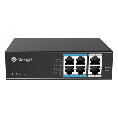 Milesight 4+2 port asztali PoE switch, 4x10/100Mbps Poe + 2x1000Mbps uplink port, max 65W