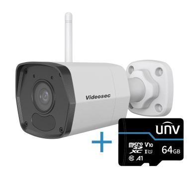 Videosec 2,0 Mpixel, 2,8mm fix objektív, kültéri IP csőkamera, WiFi, IR+FLED, 64GB MicroSD, mikrofon, hangszóró, SMART