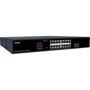 GeoVision 16+2 port Smart PoE+ switch, 16x10/100/1000 Mbps, 2xSFP Uplink