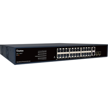 GeoVision 24+2+2 port Smart PoE+ switch, 24x10/100/1000 Mbps, 2xGigabit RJ-45 Uplink, 2xSFP Uplink