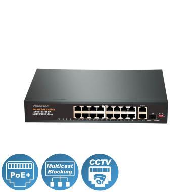 Asztali PoE switch, 16 PoE + 2xGigabit + 1xSFP Uplink port (250 W)