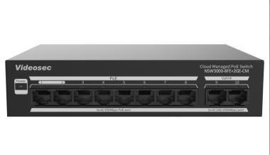 Videosec Asztali PoE Switch, 8x PoE 10/100Mbps + 2x Gigabit port, (120W), felhőalapú menedzselés