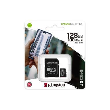 Kingston Canvas Select Plus micro SDHC 128GB Class 10 UHS-I Memóriakártya + SD adapter, 100 MB/s olvasási sebesség