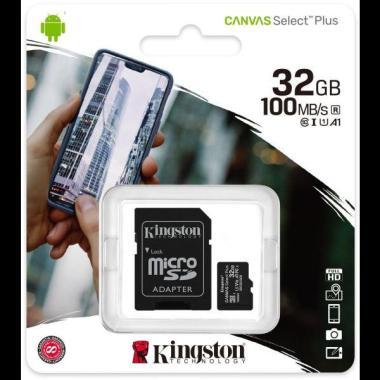 Kingston Canvas Select Plus micro SDHC 32GB Class 10 UHS-I Memóriakártya + SD adapter, 100 MB/s olvasási sebesség