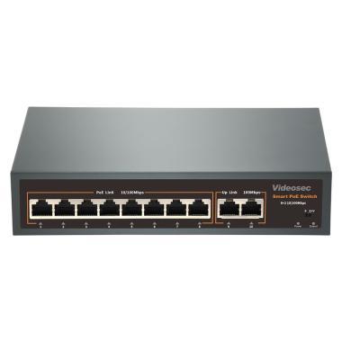Videosec 8+2 port asztali PoE switch, 8 PoE + 2 Uplink (120 W)